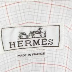 Hermes White Plaid Cotton Button Down Full Sleeve Shirt L