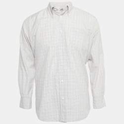 Hermes White Plaid Cotton Button Down Full Sleeve Shirt L