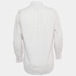 Hermes White Plaid Cotton Button Down Full Sleeve Shirt L