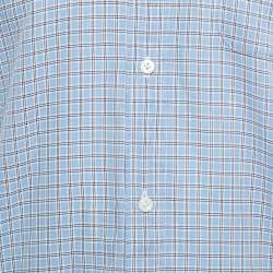 Hermes Blue Checked Cotton Button Down Full Sleeve Shirt L 