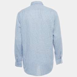 Hermes Blue Checked Cotton Button Down Full Sleeve Shirt L 