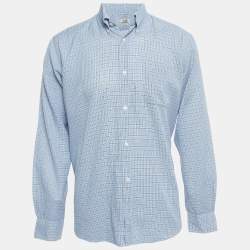 Hermes Blue Checked Cotton Button Down Full Sleeve Shirt L