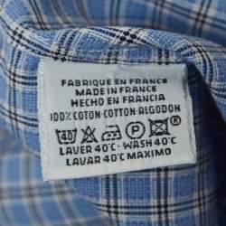 Hermes Blue Checked Cotton Button Down Full Sleeve Shirt L 