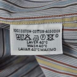 Hermes Blue Striped Cotton Button Front Full Sleeve Shirt L