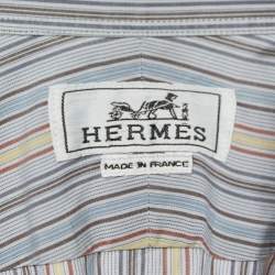 Hermes Blue Striped Cotton Button Front Full Sleeve Shirt L