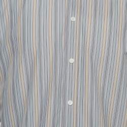 Hermes Blue Striped Cotton Button Front Full Sleeve Shirt L