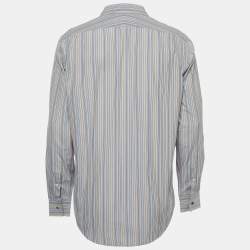 Hermes Blue Striped Cotton Button Front Full Sleeve Shirt L