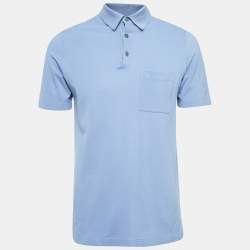 Pre Owned Hermes Blue Logo Embroidered Cotton Pique Polo T-Shirt M