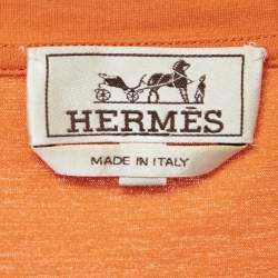 Pre Owned Hermes Orange Cotton Pocket Detail Half Sleeve T-Shirt M