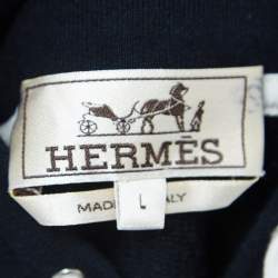 Hermes Navy Blue Cotton Hooded Sweatshirt L