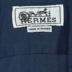 Pre Owned Hermes Blue Cotton Fly Front Full Sleeve Shirt M