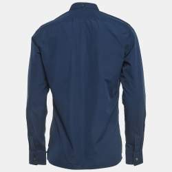 Pre Owned Hermes Blue Cotton Fly Front Full Sleeve Shirt M
