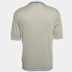 Pre Owned Hermes Grey Cotton Knit Stripe Detail Round Neck T-Shirt L