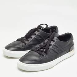 Hermes Black Leather Deep Lace Up Sneakers Size 44.5