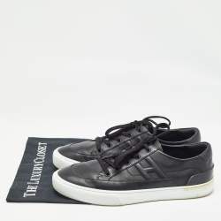 Hermes Black Leather Deep Lace Up Sneakers Size 44.5