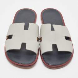 Hermes Grey Leather Izmir Sandals Size 42.5