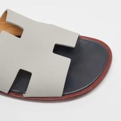Hermes Grey Leather Izmir Sandals Size 42.5