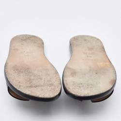 Hermes Grey/Black Leather Izmir Flat Slides Size 41.5