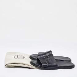 Hermes Black Leather Slides Size 42