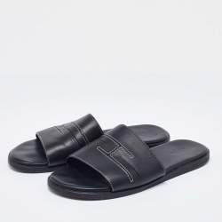 Hermes Black Leather Slides Size 42