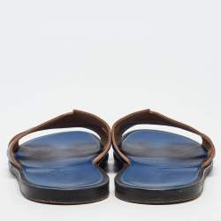 Hermes Blue/Black Leather Izmir Sandals Size 43.5