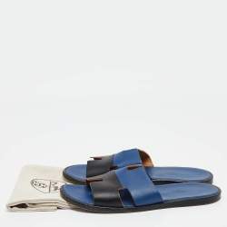 Hermes Blue/Black Leather Izmir Sandals Size 43.5