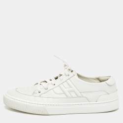 Hermes White Leather Deep Lace Up Sneakers Size 41
