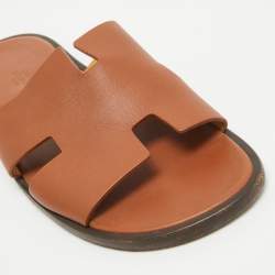 Hermes Brown Leather Izmir Sandals Size 43.5