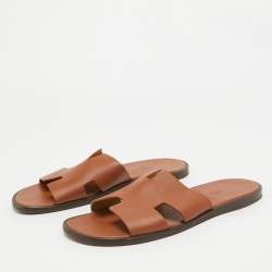Hermes Brown Leather Izmir Sandals Size 43.5