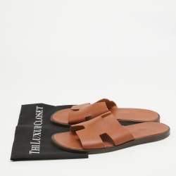 Hermes Brown Leather Izmir Sandals Size 43.5