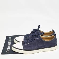 Hermes Navy Blue/White Leather and Suede Kin Mans Sneakers Size 45