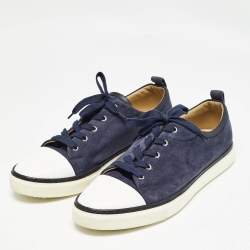 Hermes Navy Blue/White Leather and Suede Kin Mans Sneakers Size 45