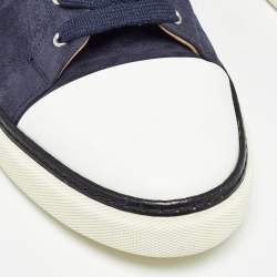 Hermes Navy Blue/White Leather and Suede Kin Mans Sneakers Size 45