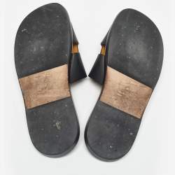 Hermes Black Leather Izmir Slide Sandals Size 45