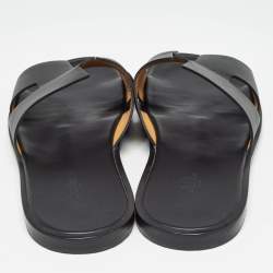 Hermes Black Leather Izmir Slide Sandals Size 45