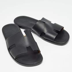Hermes Black Leather Izmir Slide Sandals Size 45