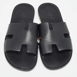 Hermes Black Leather Izmir Slide Sandals Size 45