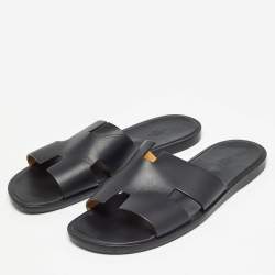 Hermes Black Leather Izmir Slide Sandals Size 45