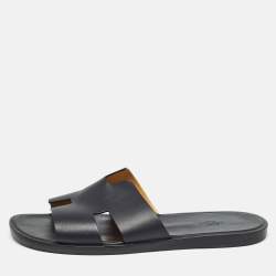 Hermes Black Leather Izmir Slide Sandals Size 45