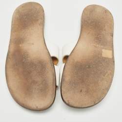 Hermes White Leather Izmir Flat Slides Size 46