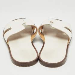 Hermes White Leather Izmir Flat Slides Size 46
