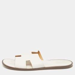 Hermes White Leather Izmir Flat Slides Size 46