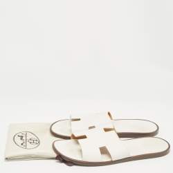 Hermes White Leather Izmir Flat Slides Size 46