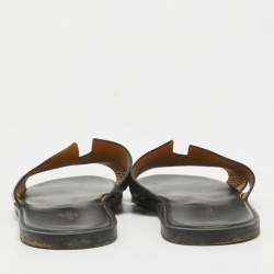 Hermes Black Leather Izmir Flat Slides Size 45