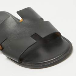 Hermes Black Leather Izmir Flat Slides Size 45