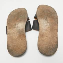 Hermes Black Leather Izmir Flat Slides Size 45