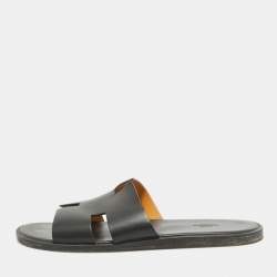Hermes Black Leather Izmir Flat Slides Size 45