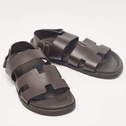 Hermes Brown Leather Takara Slide Slingback Sandals Size 43