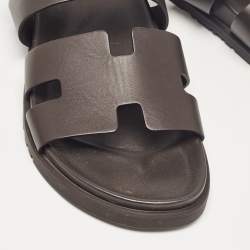 Hermes Brown Leather Takara Slide Slingback Sandals Size 43