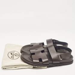 Hermes Brown Leather Takara Slide Slingback Sandals Size 43